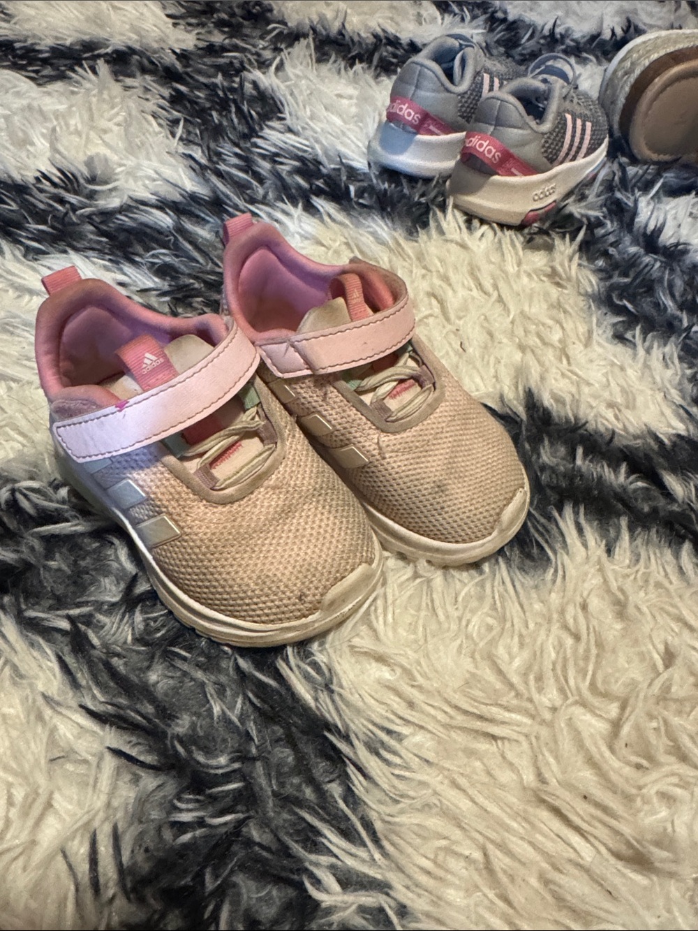adidas Toddler Pink and Light Beige Hook-and-Loop Sneakers